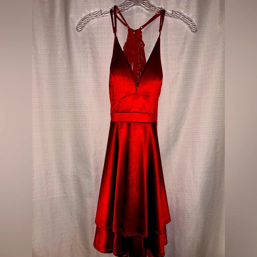 Silk Red Cocktail Dress with Lace Back. Honey and Rosie XS - Picture 1 of 5
